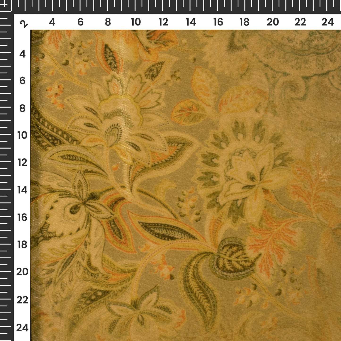 Yellow Medallion Floral Pattern Digital Print Velvet Fabric