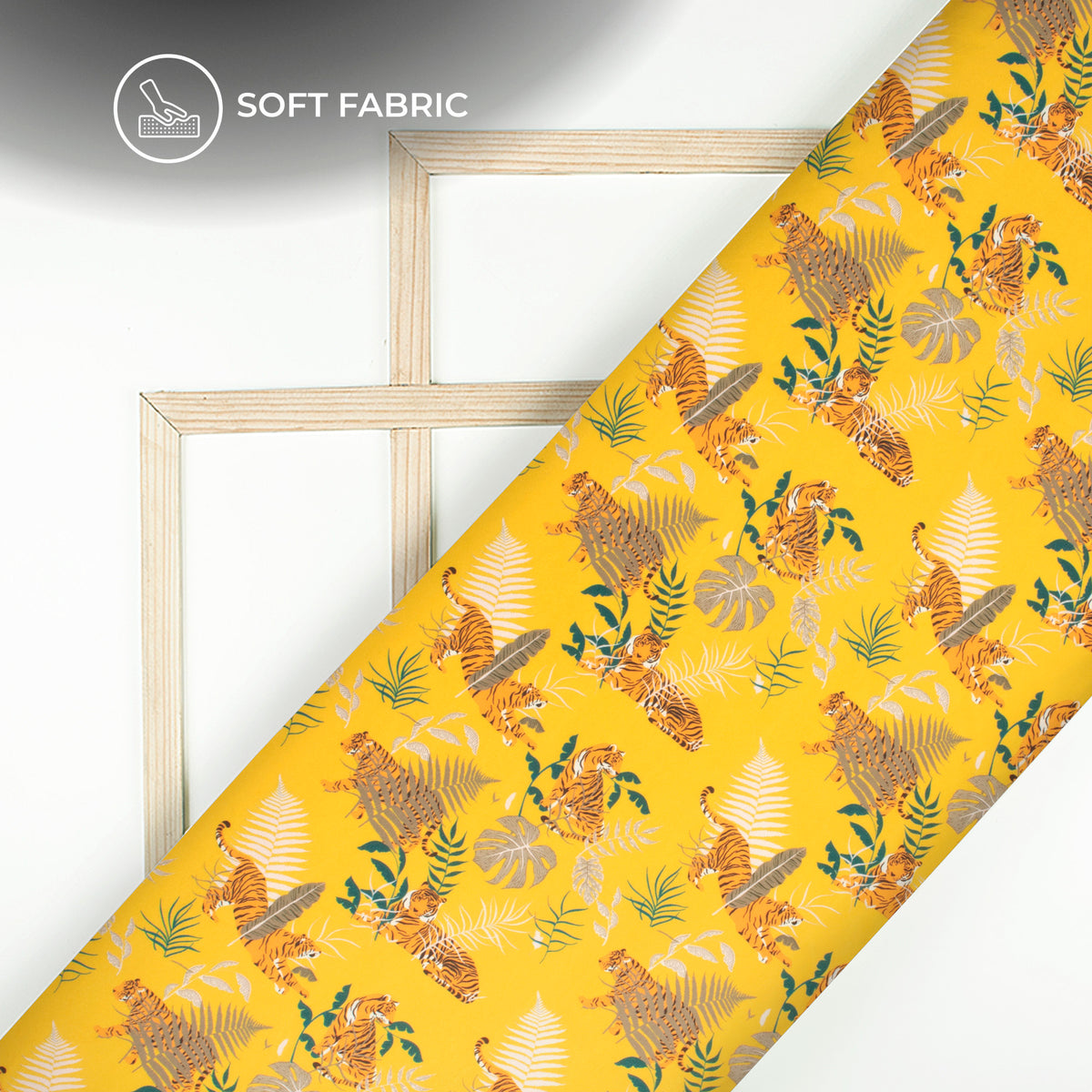 Yellow And Orange Tiger Digital Print Butter Crepe Fabric