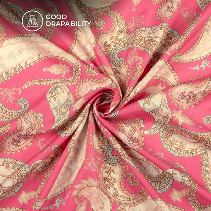 Blush Pink And Blush Pink Paisely Digital Print Butter Crepe Fabric