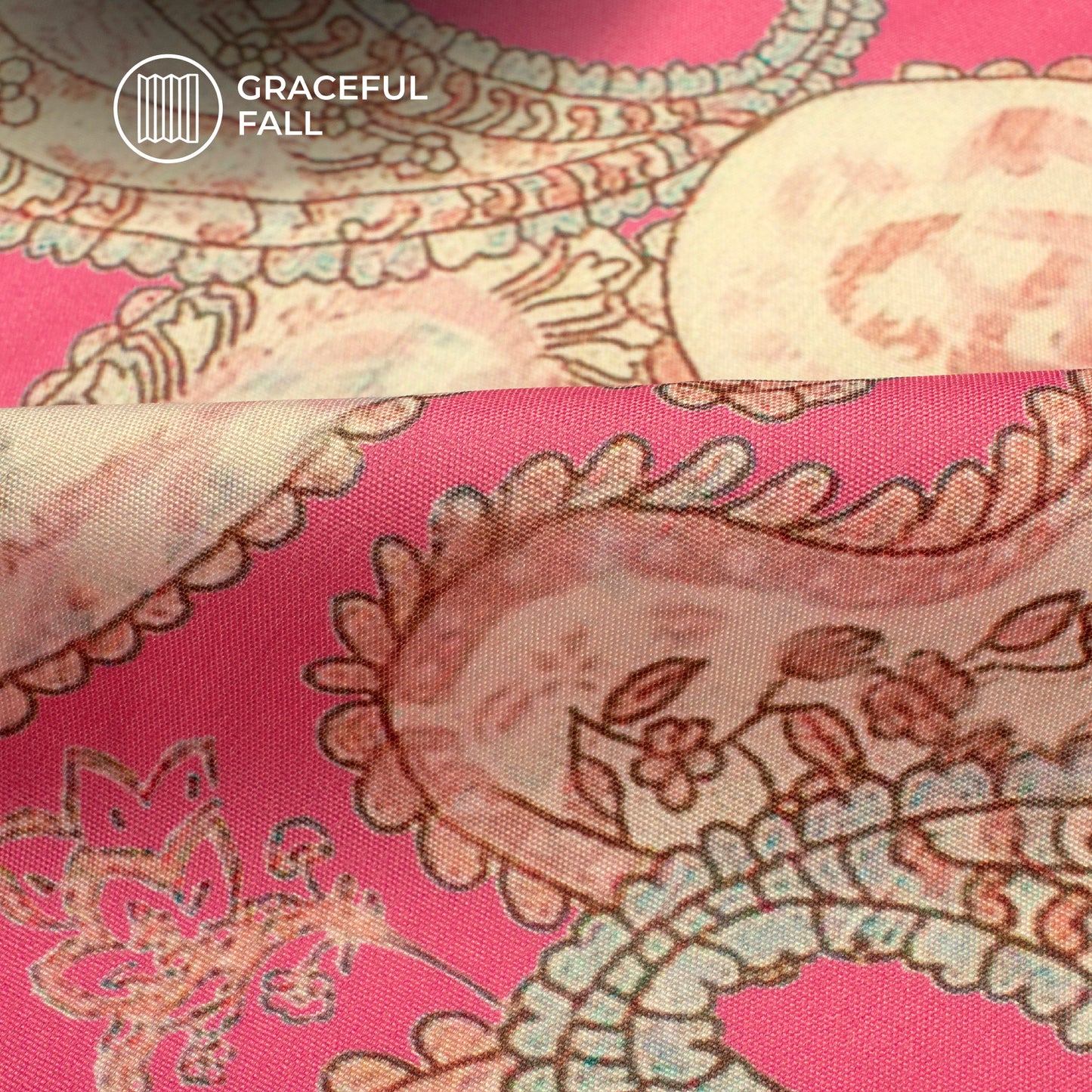 Blush Pink And Blush Pink Paisely Digital Print Butter Crepe Fabric