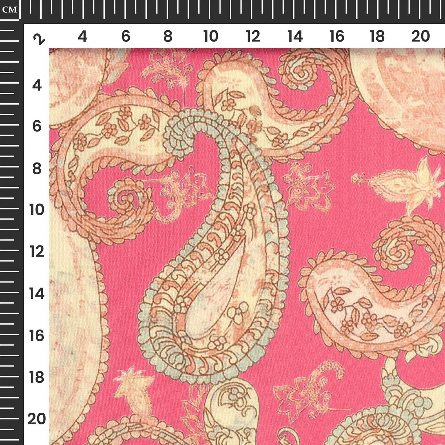 Blush Pink And Blush Pink Paisely Digital Print Butter Crepe Fabric