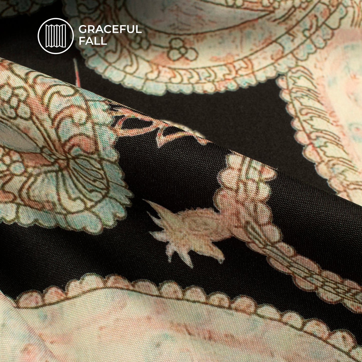Black And Blush Pink Paisely Digital Print Butter Crepe Fabric
