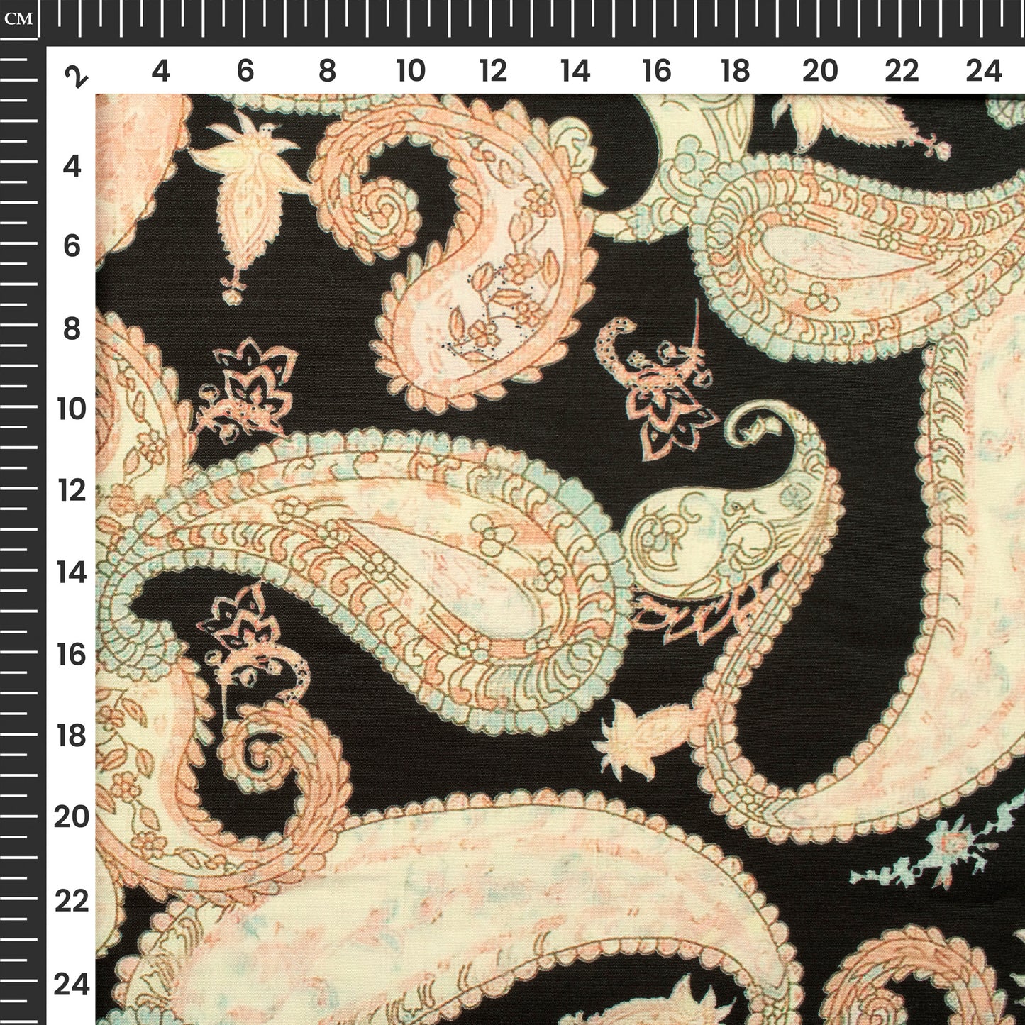Black And Blush Pink Paisely Digital Print Butter Crepe Fabric