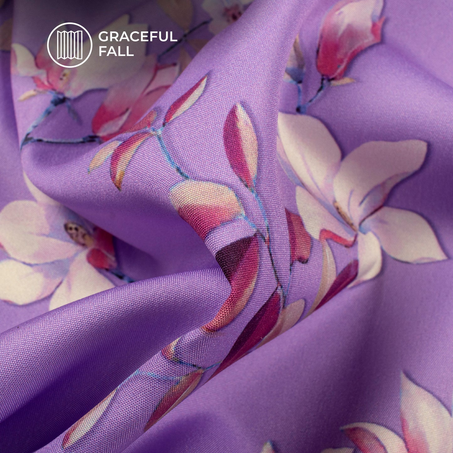 Amethyst Purple And Off White Floral Digital Print Butter Crepe Fabric