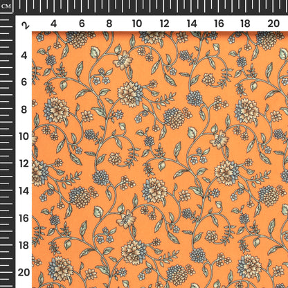 Orange Floral Digital Print Butter Crepe Fabric