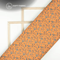 Orange Floral Digital Print Butter Crepe Fabric