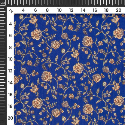 Blue Floral Digital Print Butter Crepe Fabric