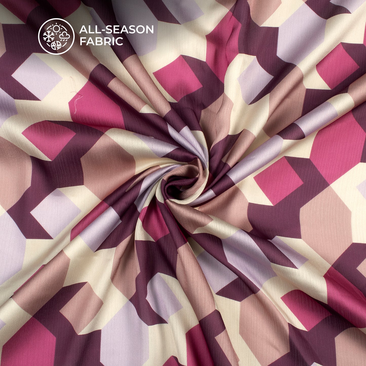 Plum Purple Geometrical Digital Print Chiffon Satin Fabric