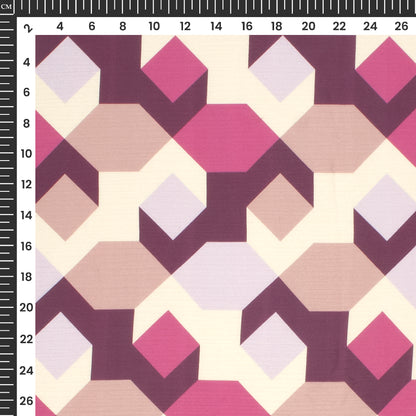 Plum Purple Geometrical Digital Print Chiffon Satin Fabric