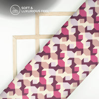 Plum Purple Geometrical Digital Print Chiffon Satin Fabric
