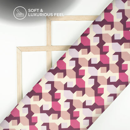 Plum Purple Geometrical Digital Print Chiffon Satin Fabric
