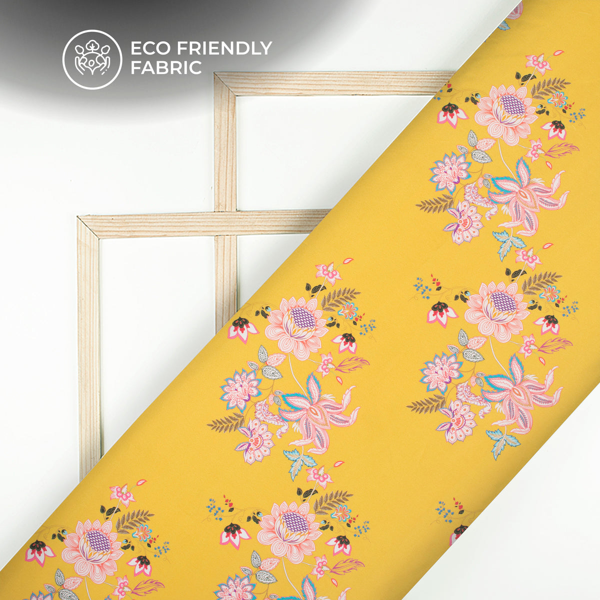 Butter Yellow Floral Digital Print Crepe Silk Fabric