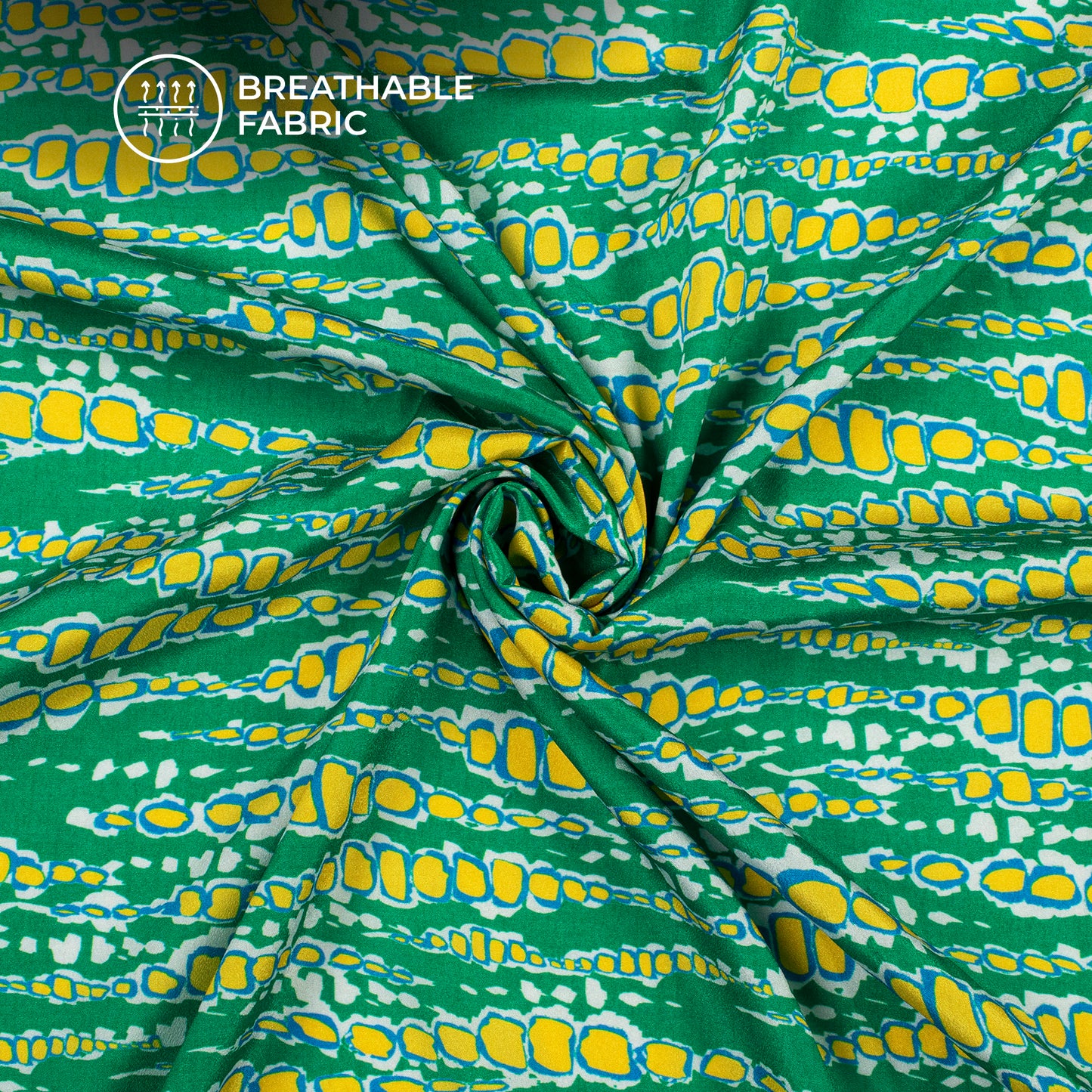 Forest Green Shibori Digital Print Crepe Silk Fabric