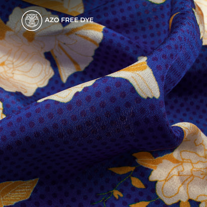 Royal Blue Floral Digital Print Crepe Silk Fabric