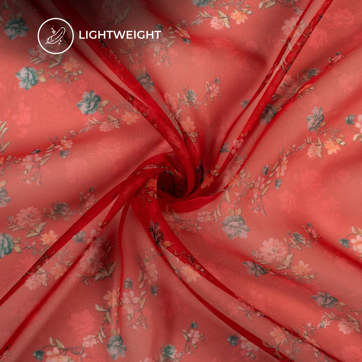 Rose Red Floral Digital Print Matt Organza Fabric