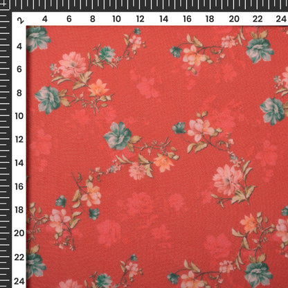 Rose Red Floral Digital Print Matt Organza Fabric