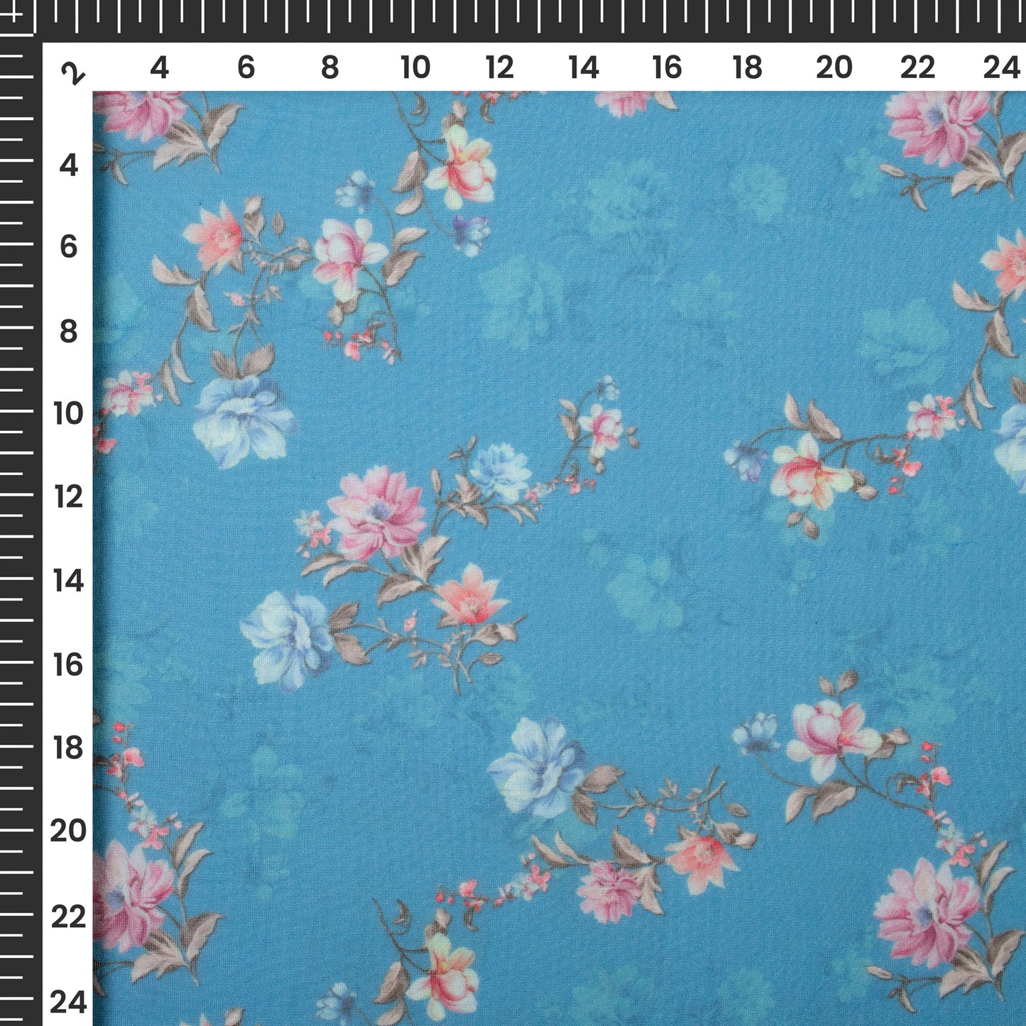 Cobalt Bule Floral Digital Print Matt Organza Fabric