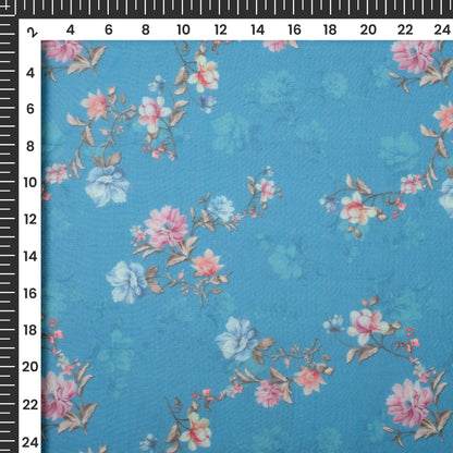 Cobalt Bule Floral Digital Print Matt Organza Fabric