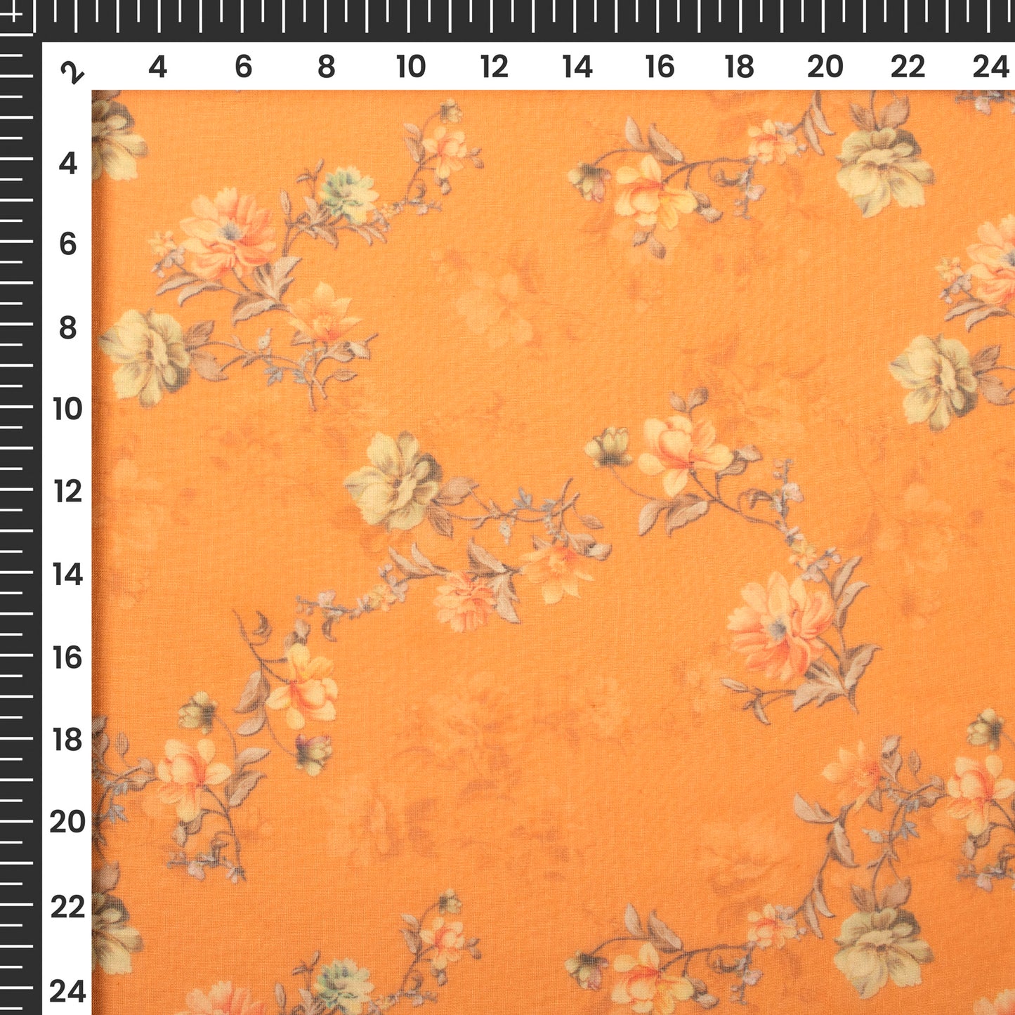Canary Yellow Floral Digital Print Matt Organza Fabric