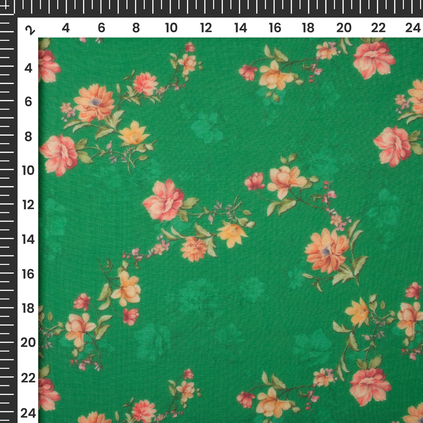 Dark Green Floral Digital Print Matt Organza Fabric