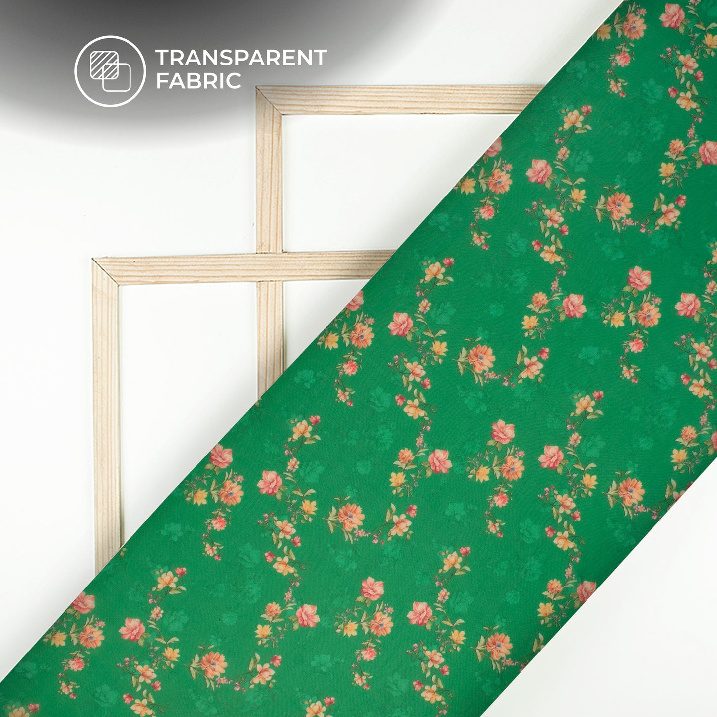 Dark Green Floral Digital Print Matt Organza Fabric