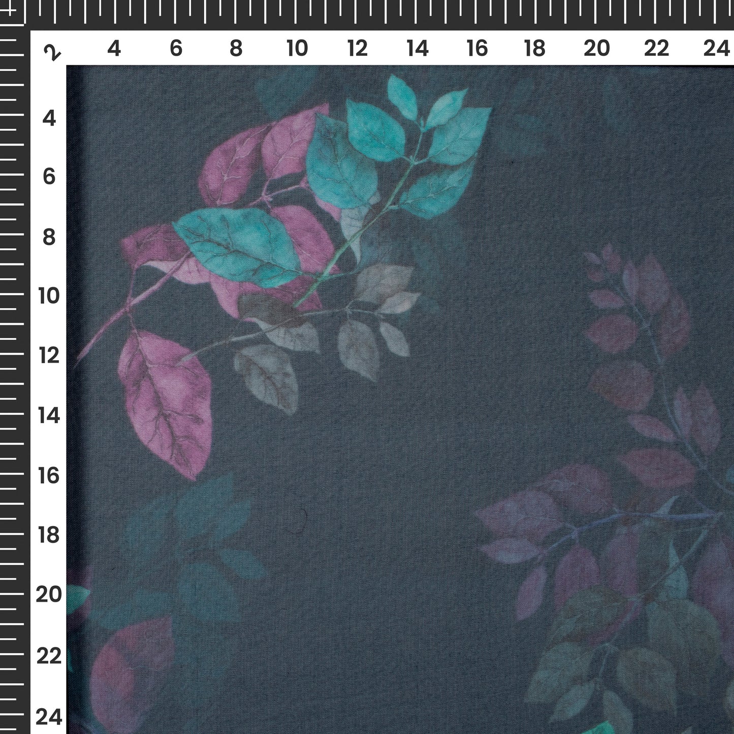 Navy Blue Leaf Digital Print Matt Organza Fabric