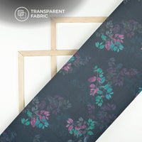 Navy Blue Leaf Digital Print Matt Organza Fabric
