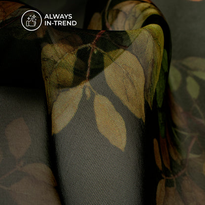 Juniper Green Leaf Digital Print Matt Organza Fabric