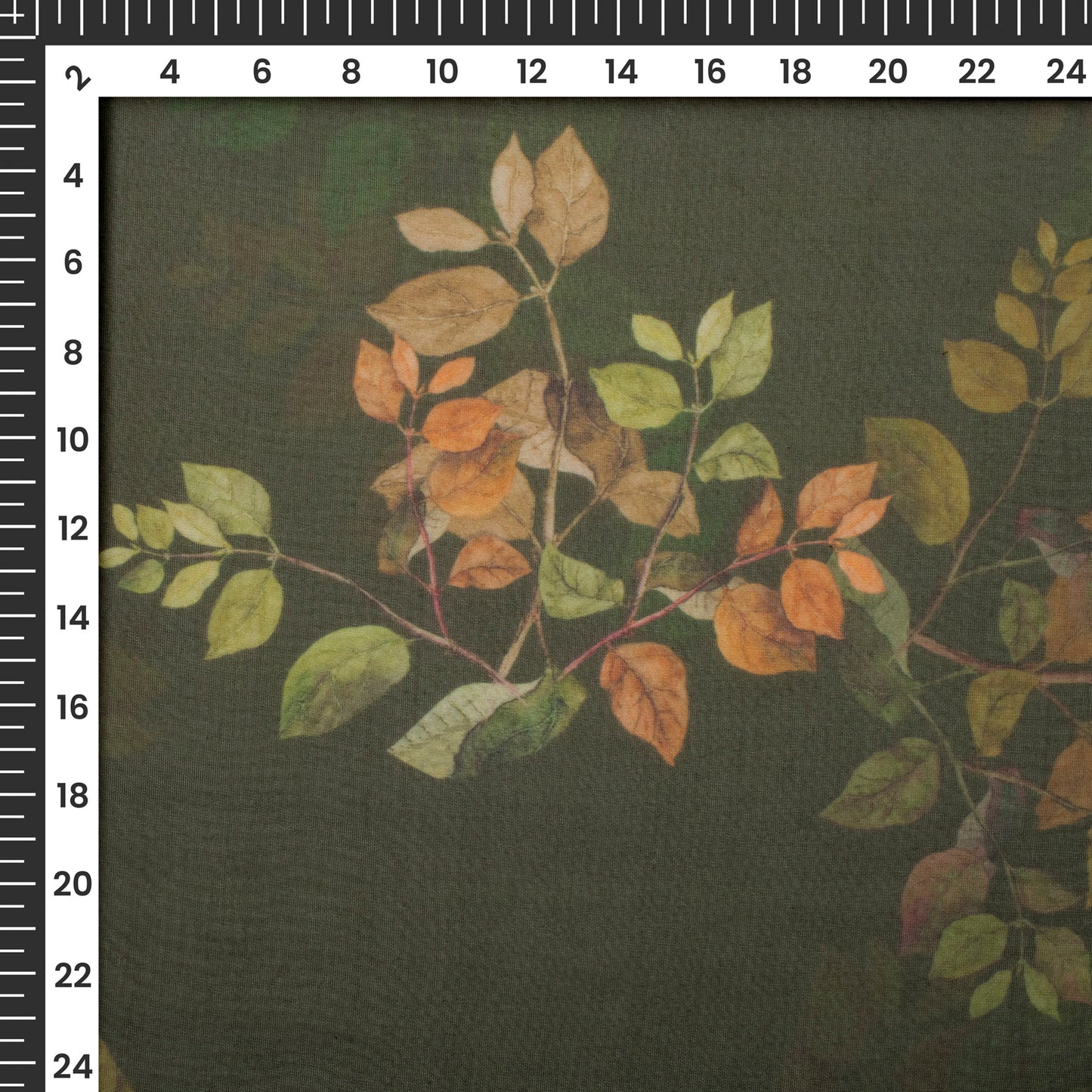 Juniper Green Leaf Digital Print Matt Organza Fabric