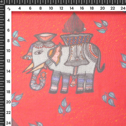 Cherry Red Quirky Digital Print Matt Organza Fabric