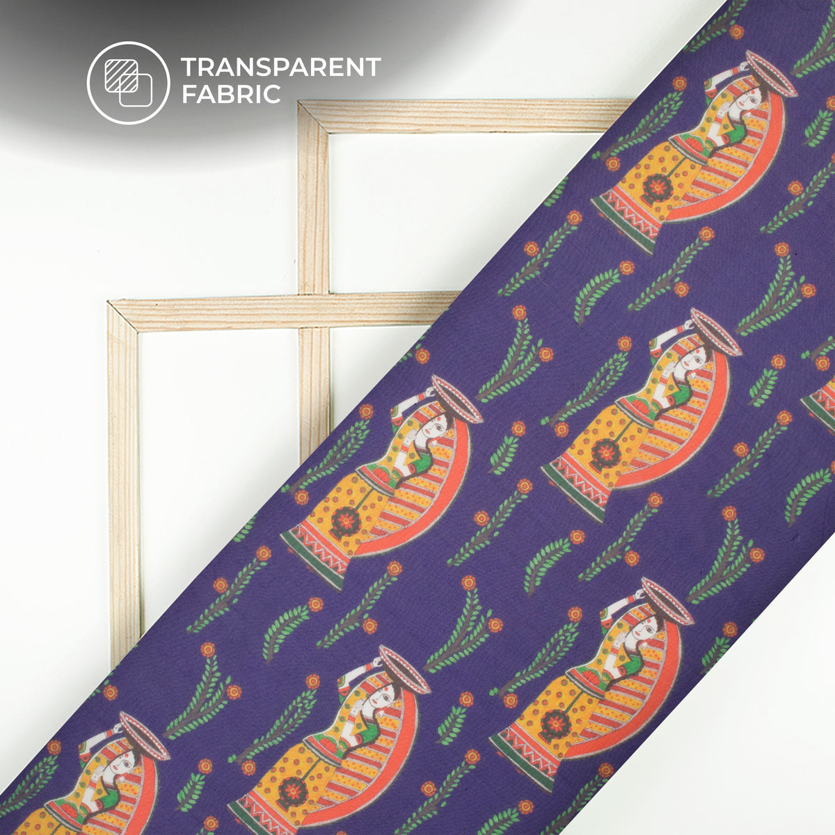 Royal Blue Madhuvanii Digital Print Matt Organza Fabric