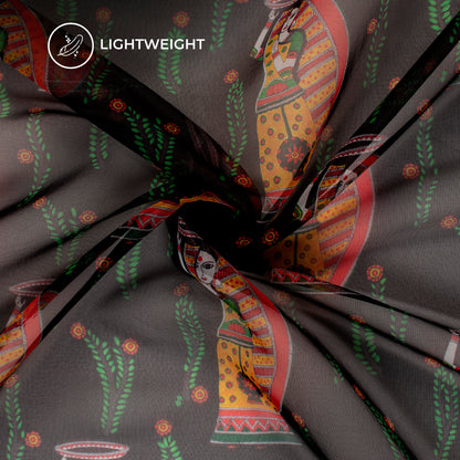 Black Madhuvanii Digital Print Matt Organza Fabric