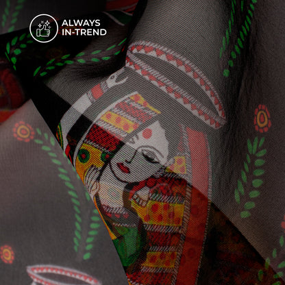 Black Madhuvanii Digital Print Matt Organza Fabric