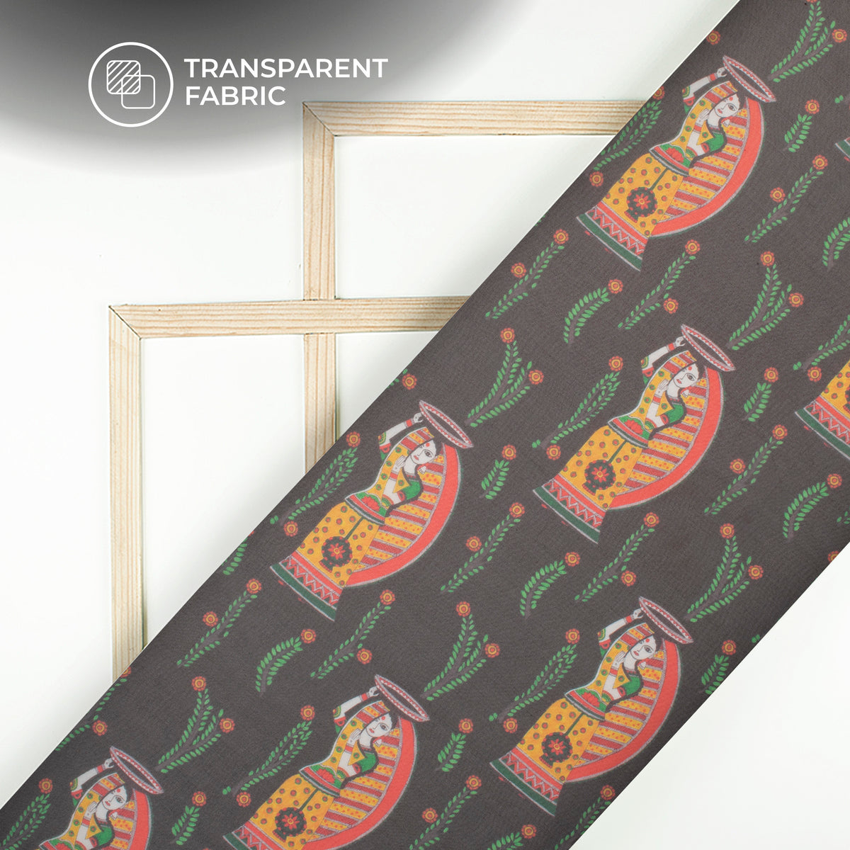 Black Madhuvanii Digital Print Matt Organza Fabric