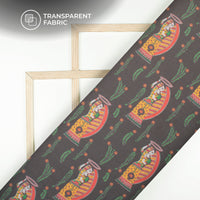 Black Madhuvanii Digital Print Matt Organza Fabric