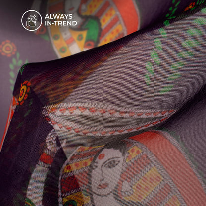 Violet Purple Madhuvanii Digital Print Matt Organza Fabric