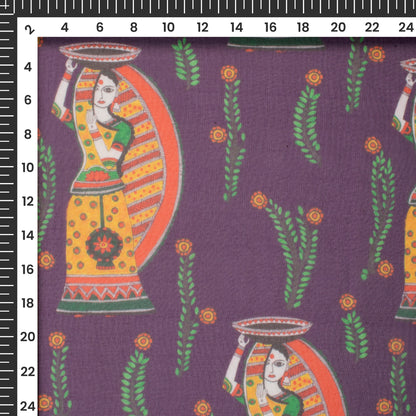 Violet Purple Madhuvanii Digital Print Matt Organza Fabric
