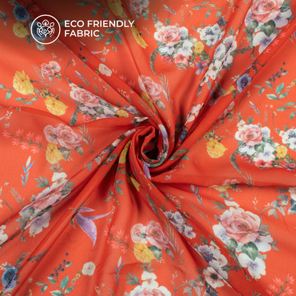 Rose Red Floral Digital Print Georgette Fabric