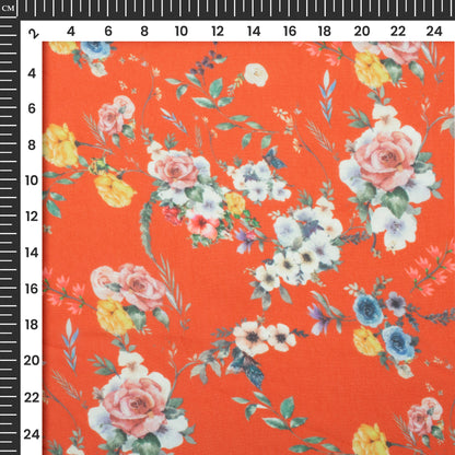Rose Red Floral Digital Print Georgette Fabric