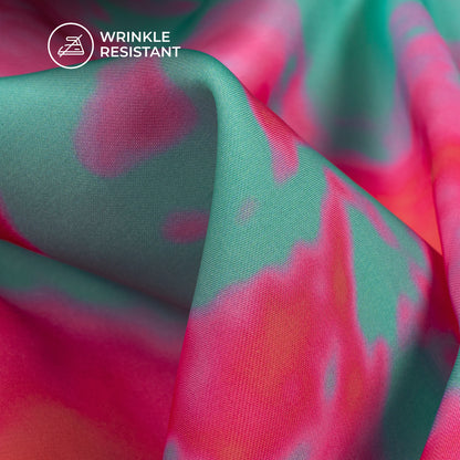 Emerald Green Tye And Dye Digital Print Imported Satin Fabric