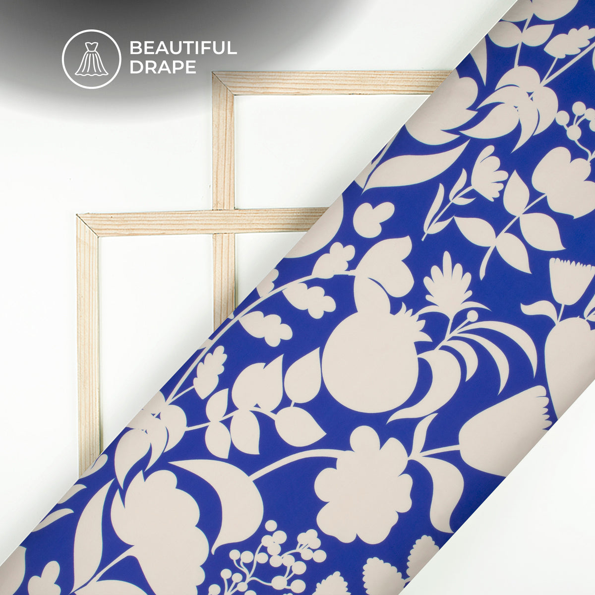 Royal Blue Floral Digital Print Imported Satin Fabric