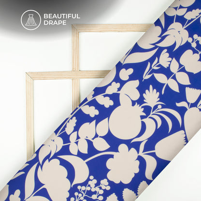 Royal Blue Floral Digital Print Imported Satin Fabric