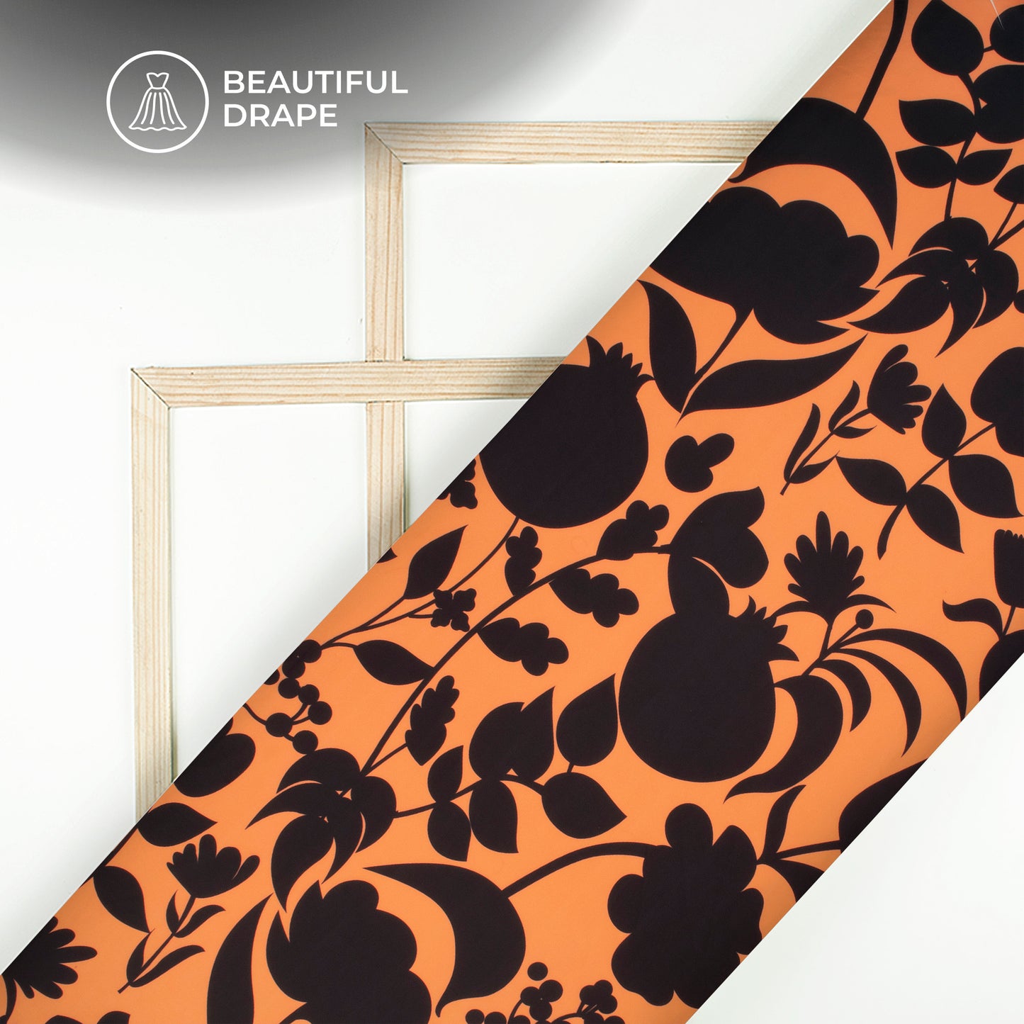 Honey Orange Floral Digital Print Imported Satin Fabric