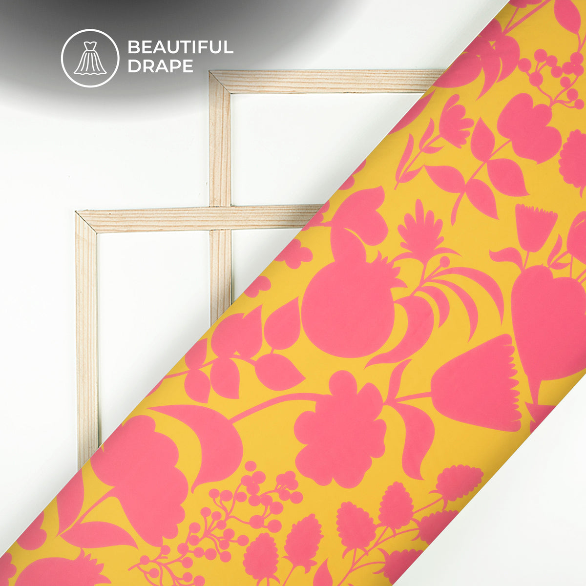 Yellow Floral Digital Print Imported Satin Fabric