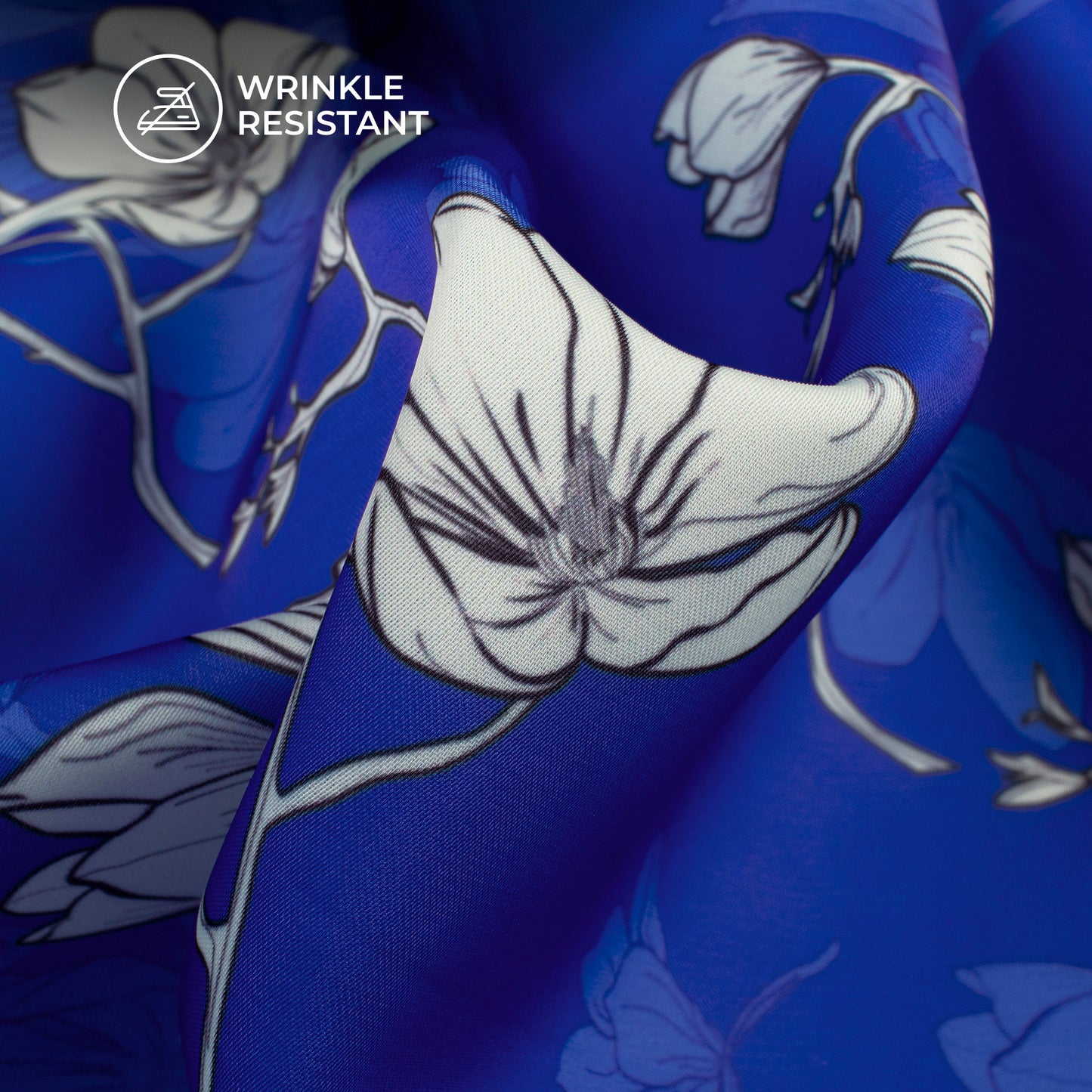 Royal Blue Floral Digital Print Imported Satin Fabric