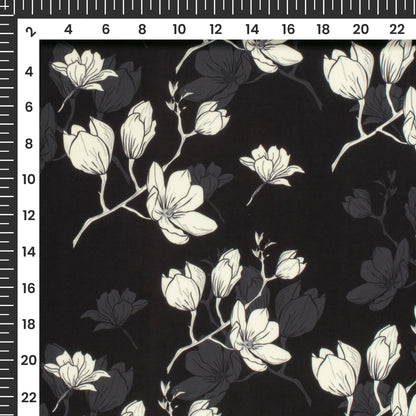 Black Floral Digital Print Imported Satin Fabric