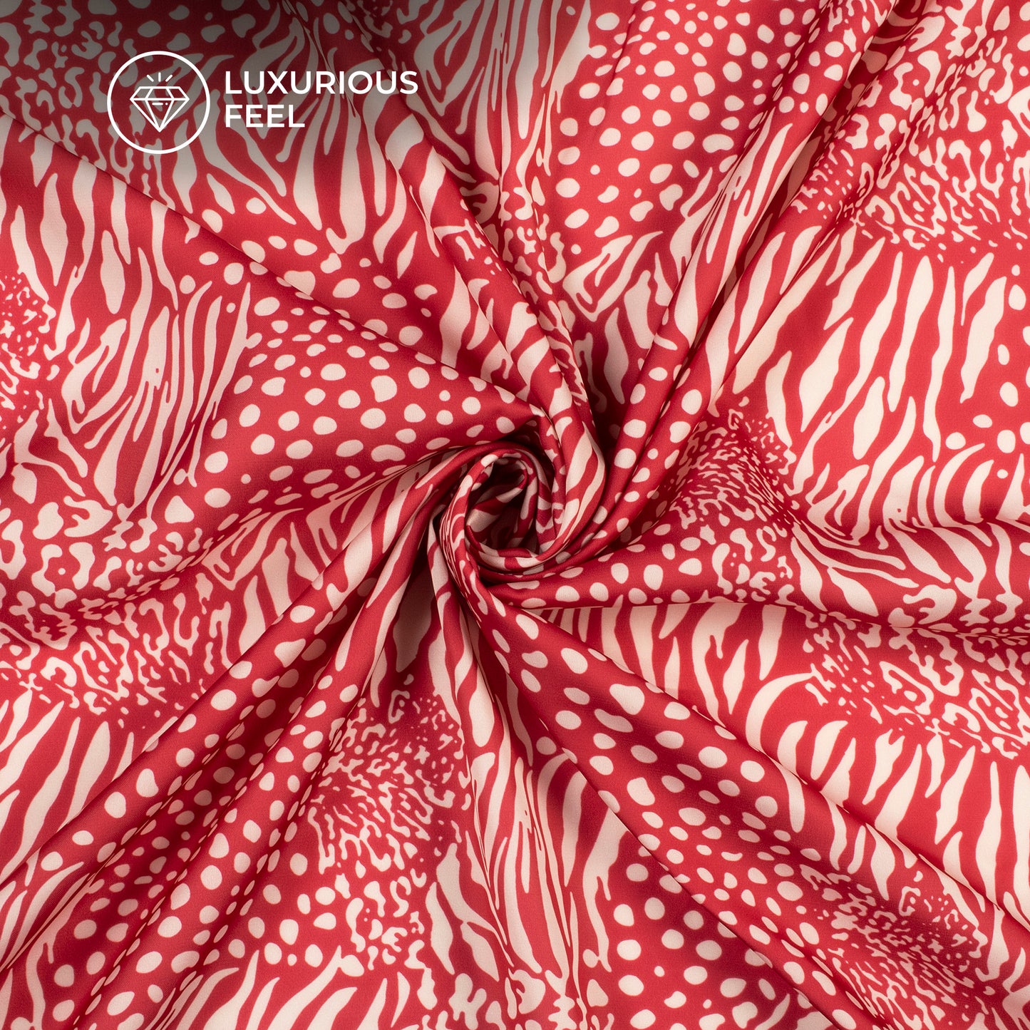 Cherry Abstract Digital Print Imported Satin Fabric