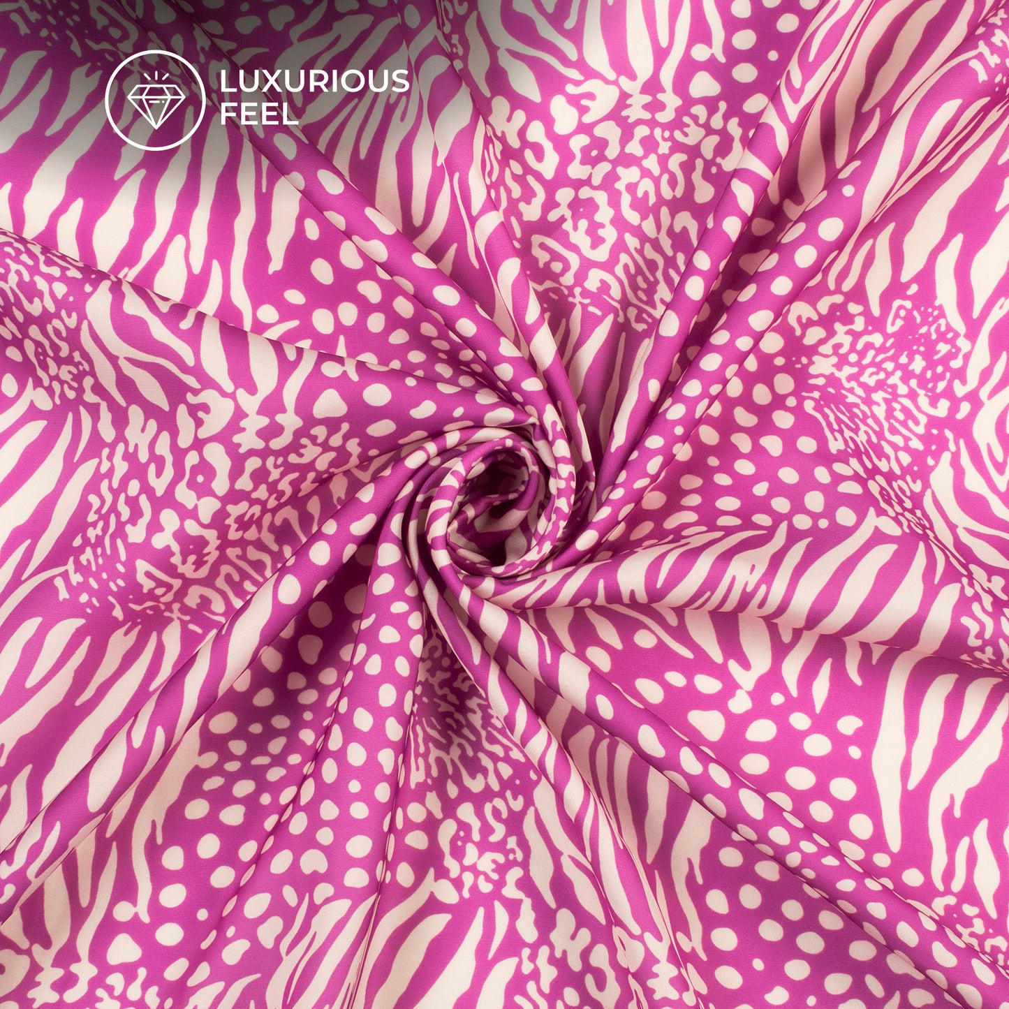 Hot Pink Abstract Digital Print Imported Satin Fabric