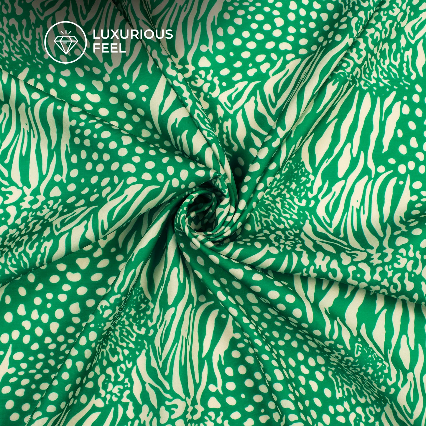 Green Abstract Digital Print Imported Satin Fabric