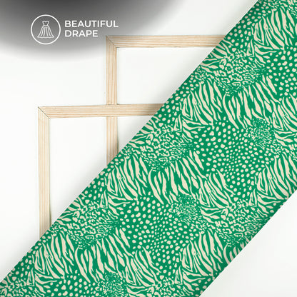 Green Abstract Digital Print Imported Satin Fabric